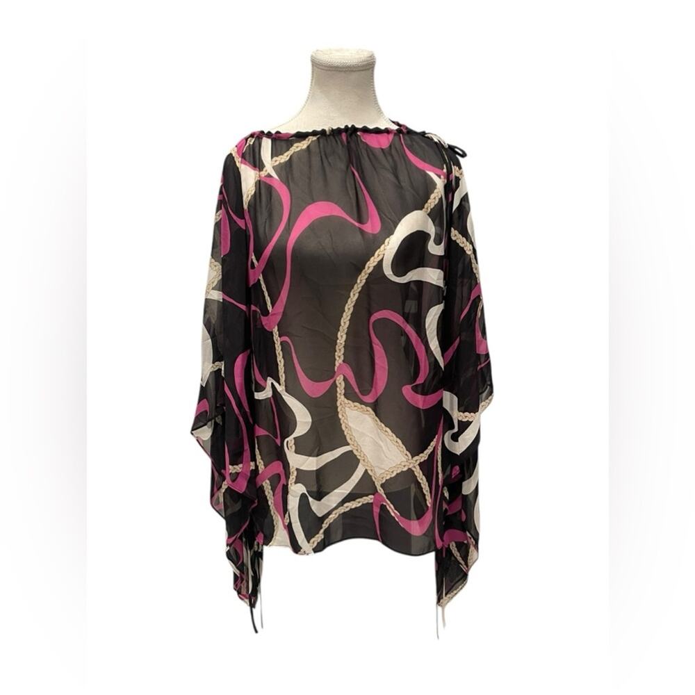 St. John Abstract Magenta & Black Silk Blouse Sz M/L